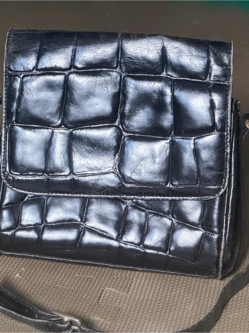 Kenar Black Croc-Embossed Leather Crossbody Bag